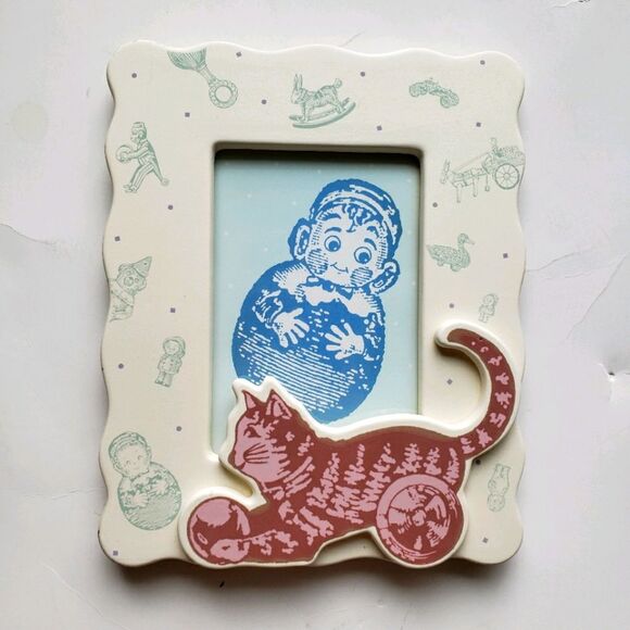 Charpente Baby Picture Frame W Toy Cat - Picture 1 of 6
